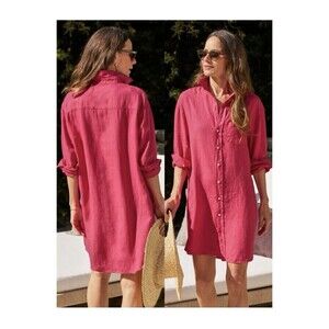 Frank & Eileen Top Shirt Small Adult Pink Mary Button Up Shirtdress Pocket Women